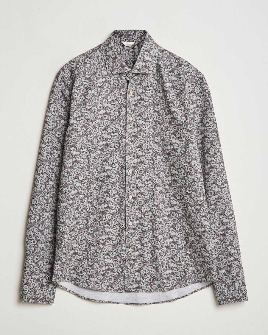 Hombres | Camisas | Stenströms | Slimline Washed Floral Print Shirt Grey