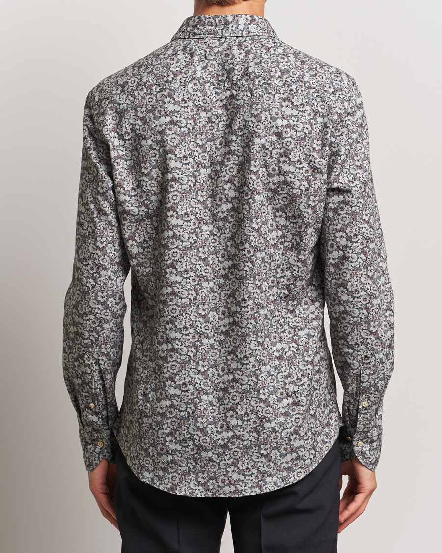 Hombres | Camisas | Stenströms | Slimline Washed Floral Print Shirt Grey