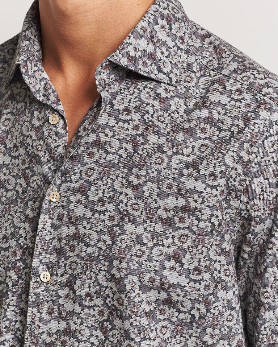 Hombres | Camisas | Stenströms | Slimline Washed Floral Print Shirt Grey