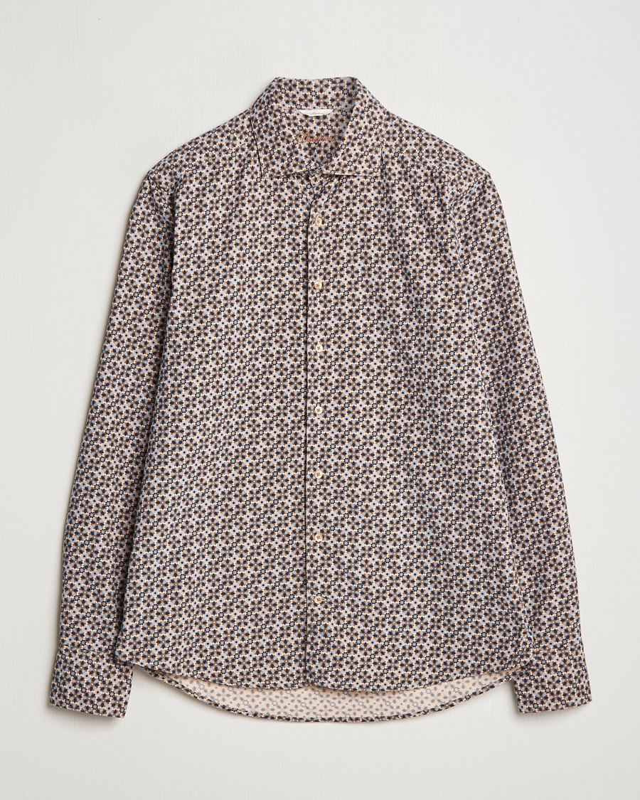Hombres | Camisas | Stenströms | Slimline Printed Cord Shirt Brown