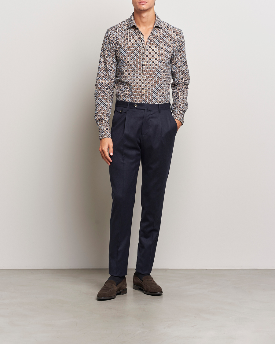 Hombres | Camisas | Stenströms | Slimline Printed Cord Shirt Brown