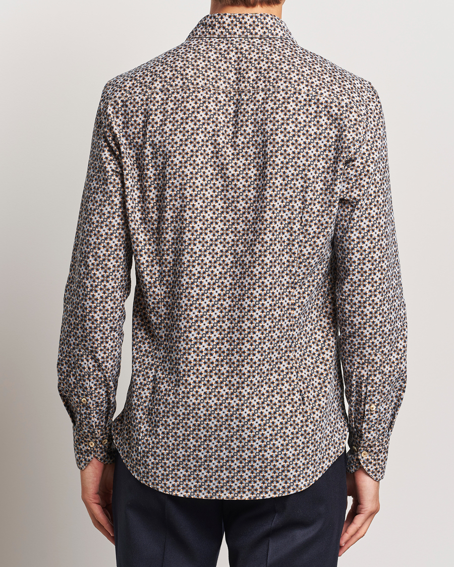 Hombres | Camisas | Stenströms | Slimline Printed Cord Shirt Brown