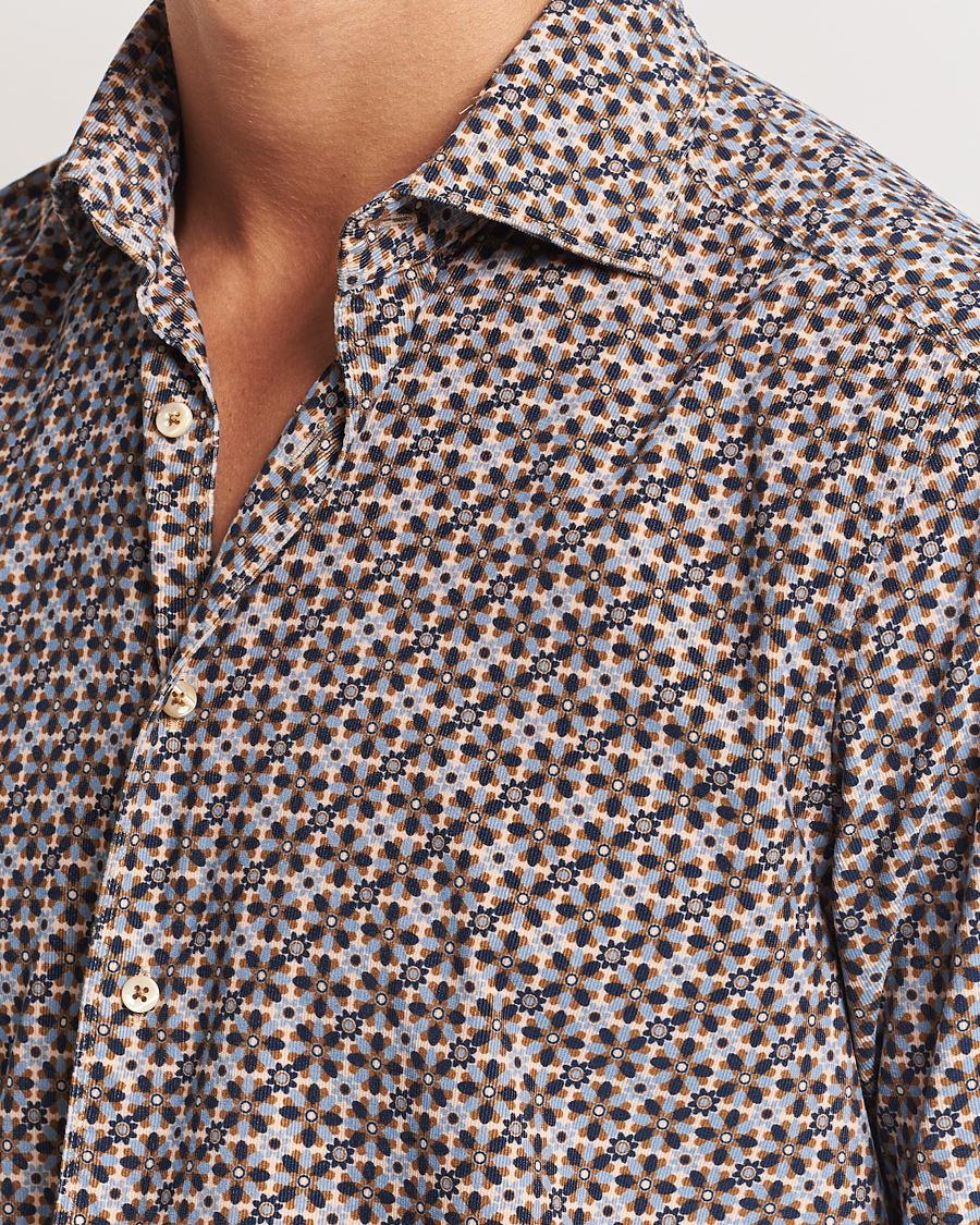 Hombres | Camisas | Stenströms | Slimline Printed Cord Shirt Brown