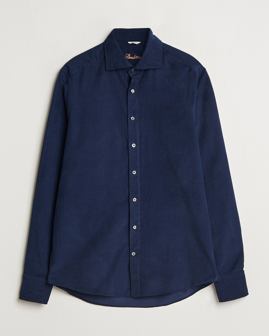 Hombres | Camisas | Stenströms | Slimline Cut Away Cord Shirt Blue