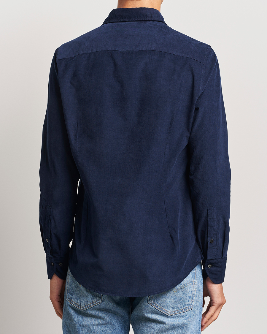 Hombres | Camisas | Stenströms | Slimline Cut Away Cord Shirt Blue