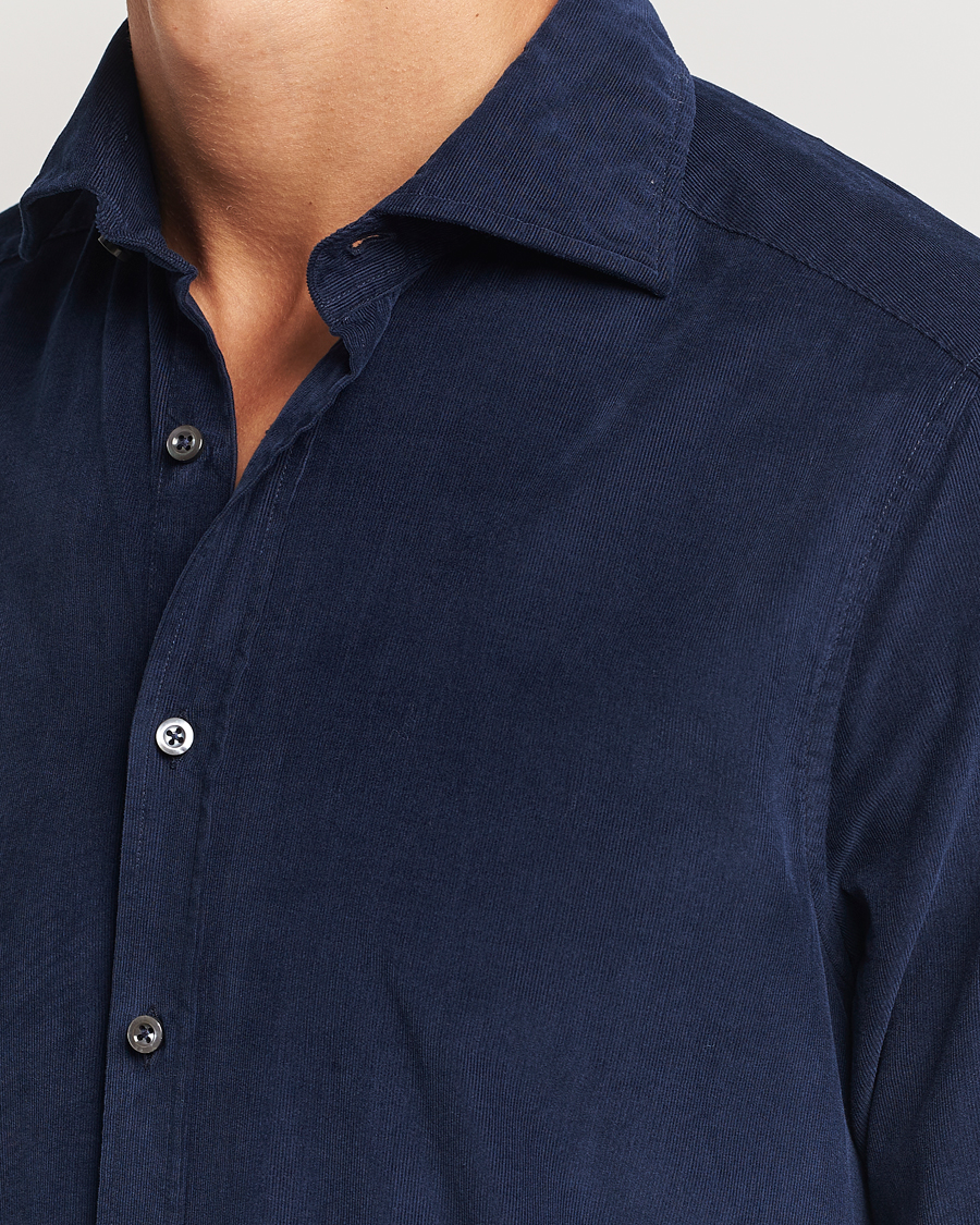 Hombres | Camisas | Stenströms | Slimline Cut Away Cord Shirt Blue