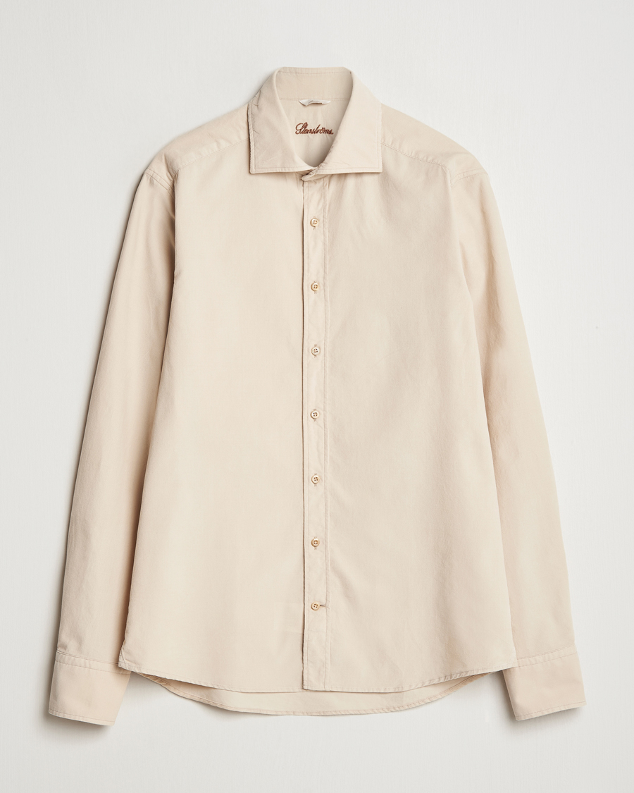 Hombres | Camisas | Stenströms | Slimline Cut Away Cord Shirt Beige