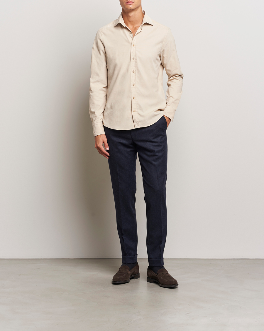 Hombres | Camisas | Stenströms | Slimline Cut Away Cord Shirt Beige