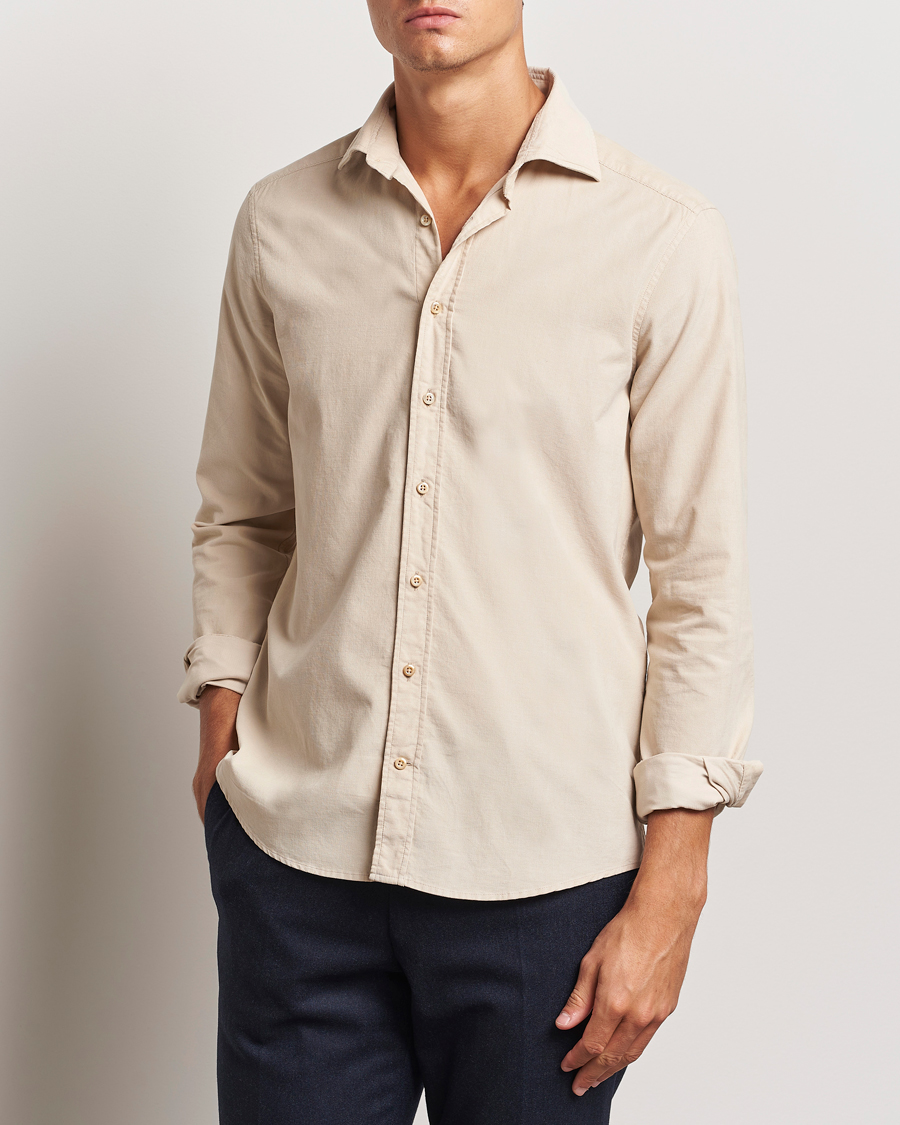 Hombres | Camisas | Stenströms | Slimline Cut Away Cord Shirt Beige