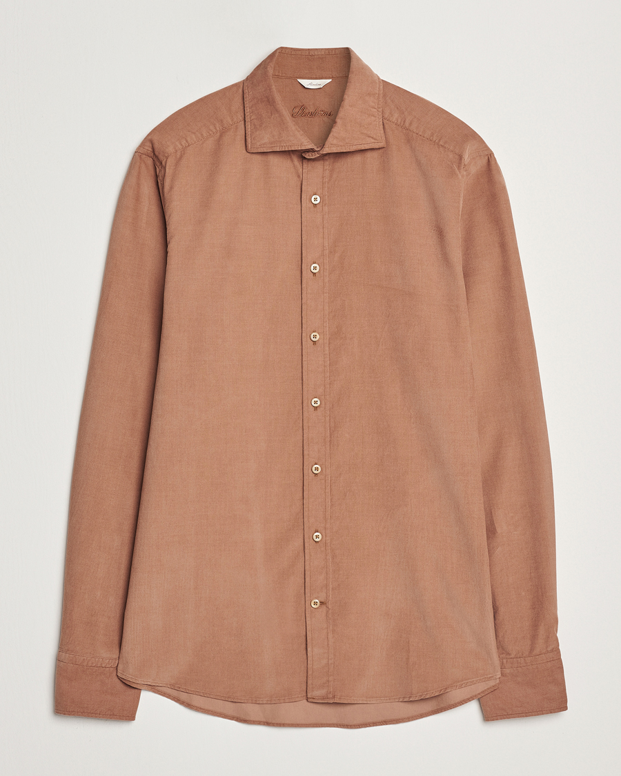 Hombres | Camisas | Stenströms | Slimline Cut Away Cord Shirt Light Brown