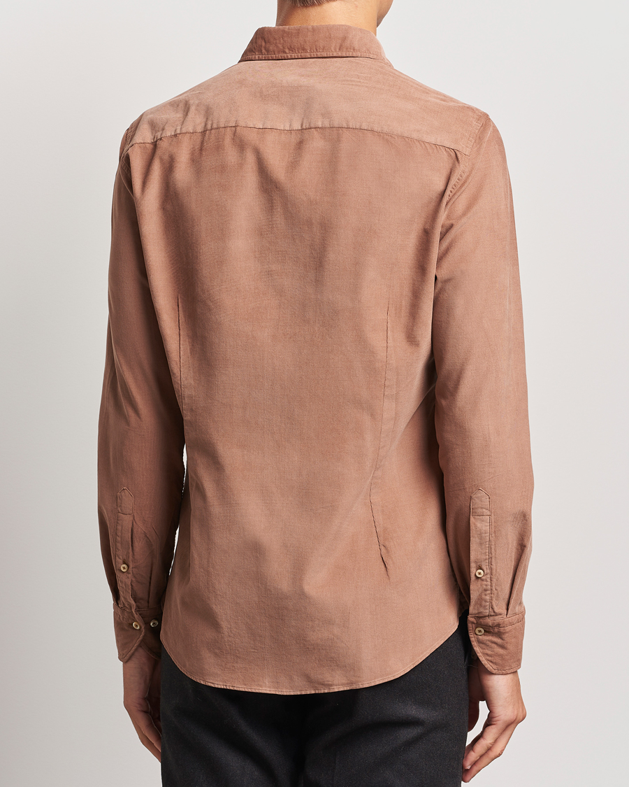 Hombres | Camisas | Stenströms | Slimline Cut Away Cord Shirt Light Brown
