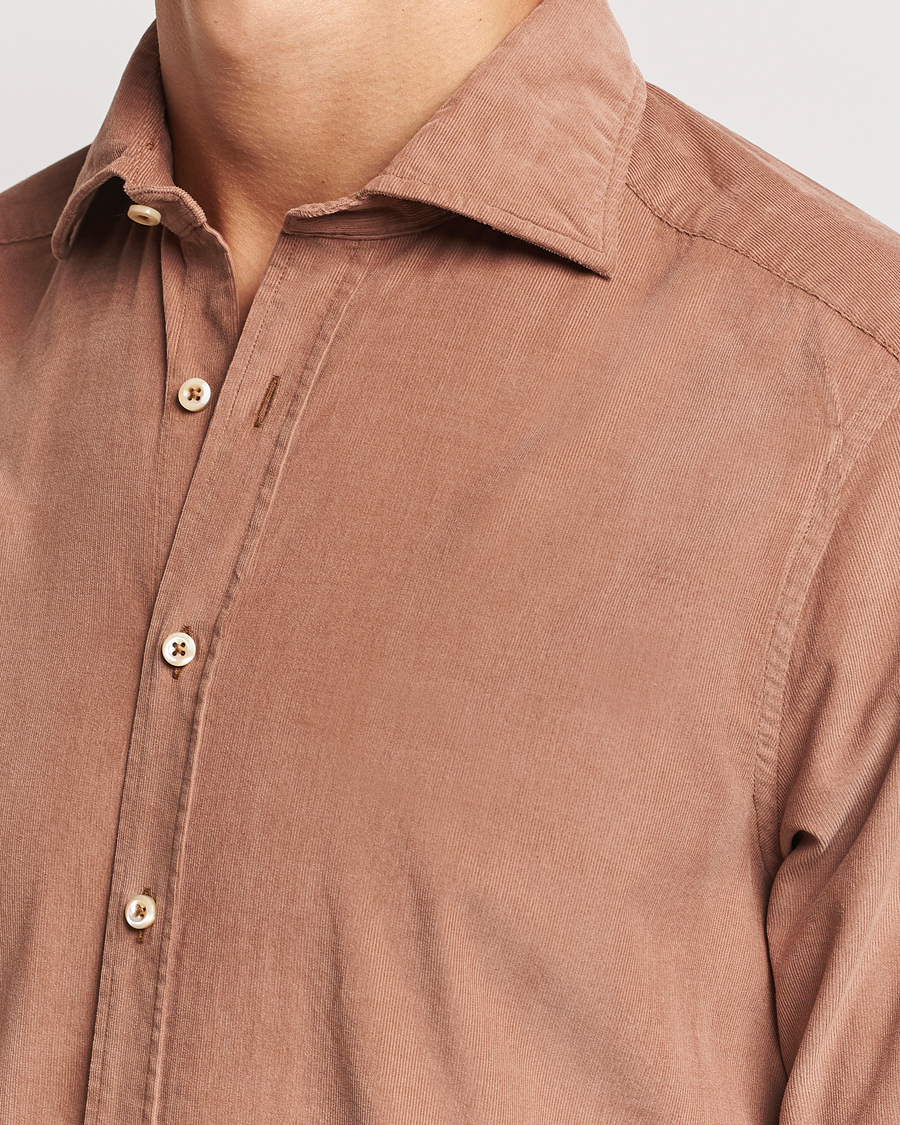 Hombres | Camisas | Stenströms | Slimline Cut Away Cord Shirt Light Brown