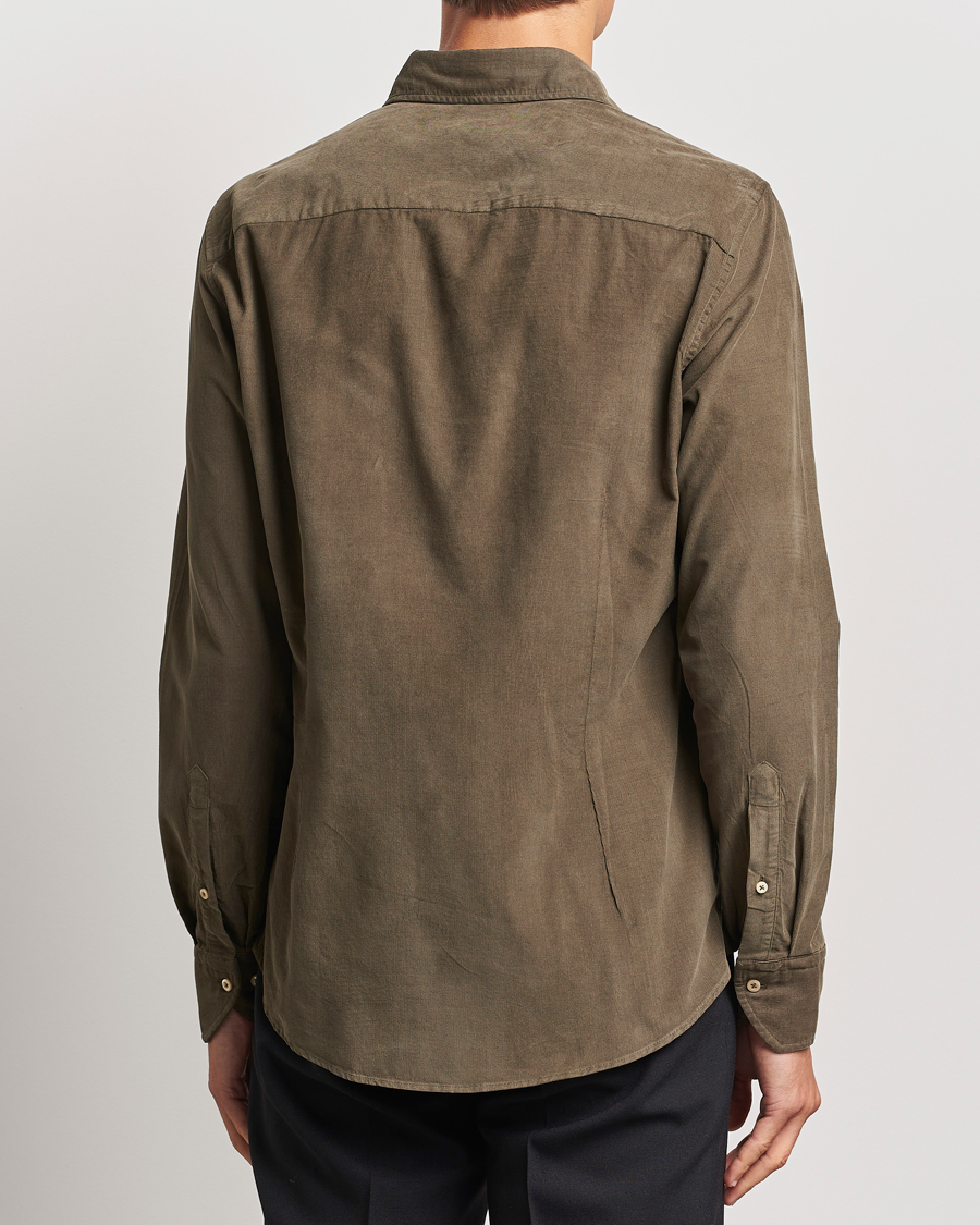 Hombres | Camisas | Stenströms | Slimline Cut Away Cord Shirt Dark Green