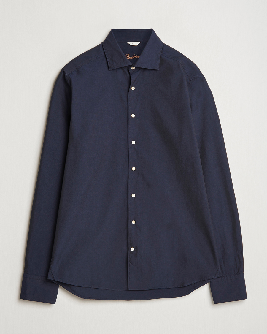 Hombres | Camisas | Stenströms | Slimline Cut Away Washed Twill Shirt Navy
