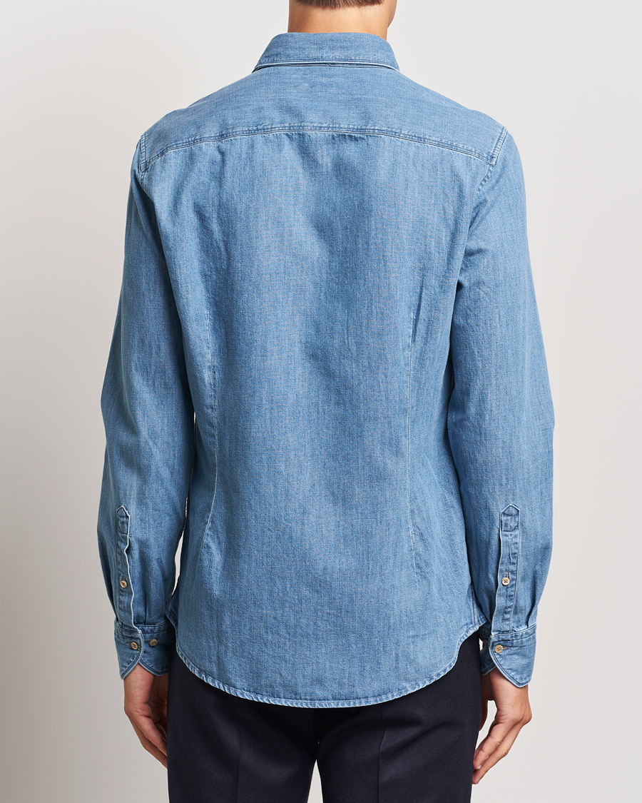 Hombres | Camisas | Stenströms | Slimline Double Pocket Denim Shirt Blue