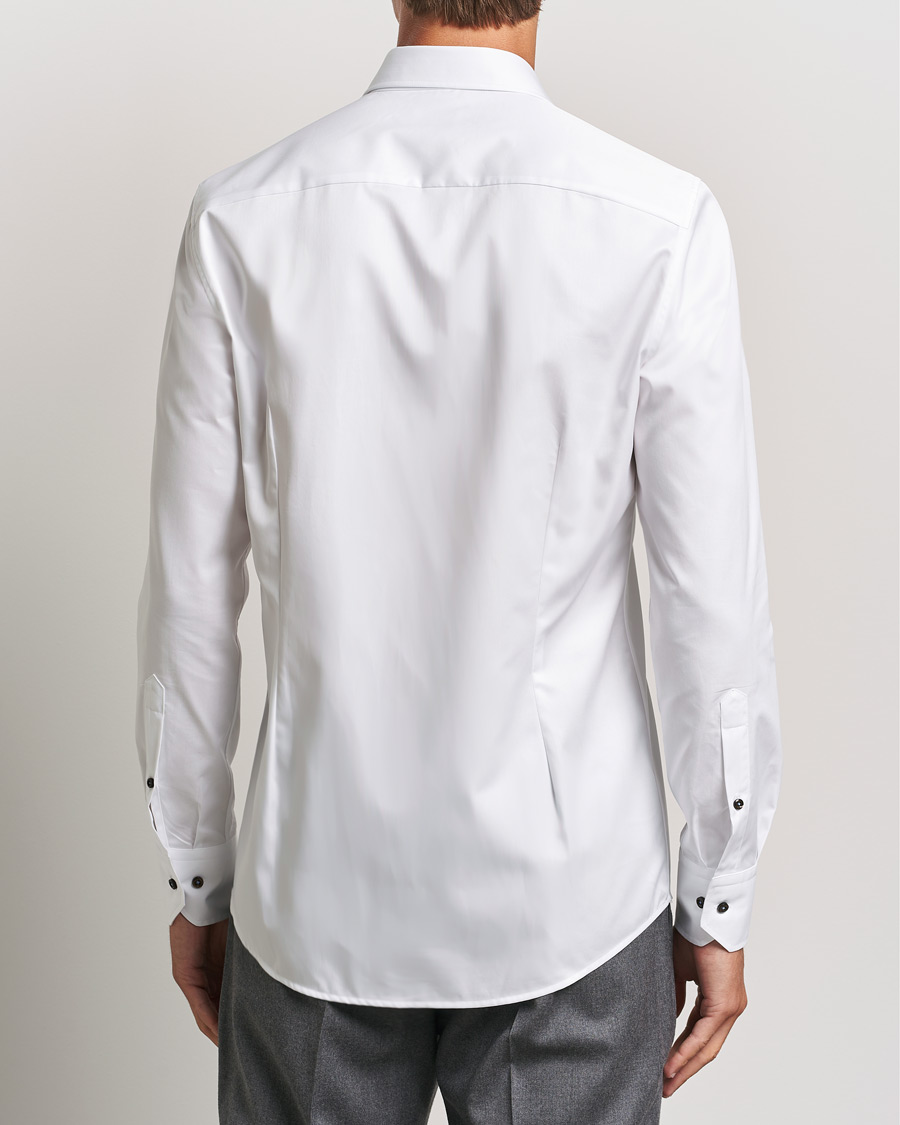 Hombres | Camisas | Stenströms | Slimline Cut Away Contrast Button Shirt White/Brown