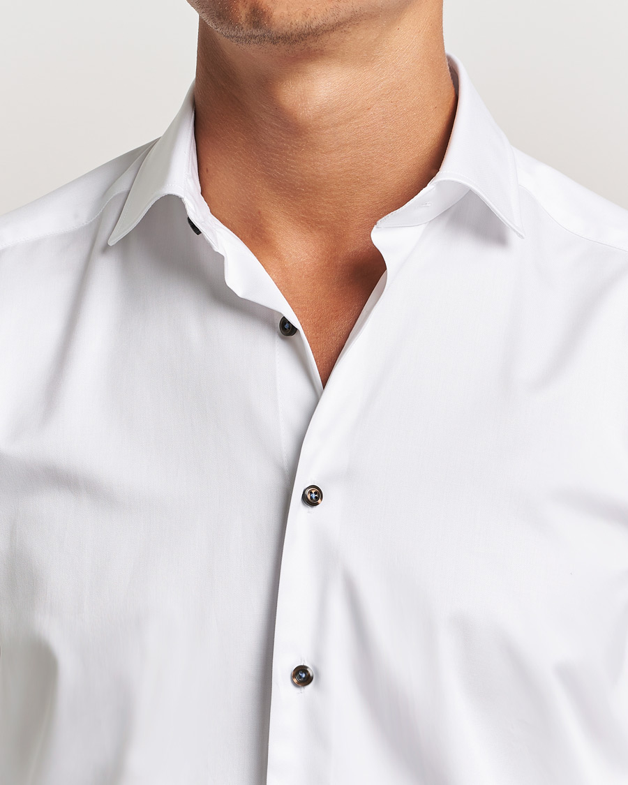 Hombres | Camisas | Stenströms | Slimline Cut Away Contrast Button Shirt White/Brown