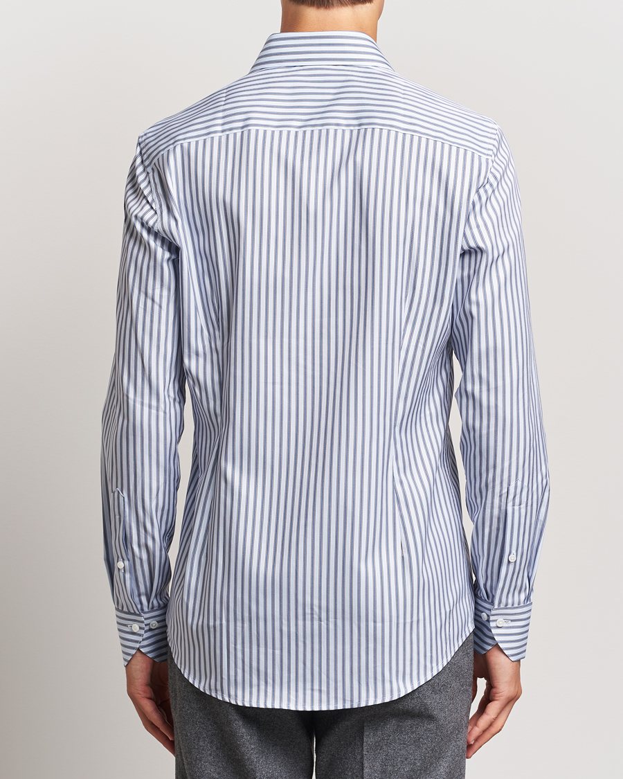 Hombres | Camisas | Stenströms | Slimline Striped Luxury Oxford Shirt Blue