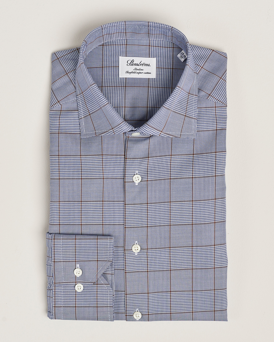 Hombres | Camisas | Stenströms | Slimline Prince of Wales Check Shirt Blue