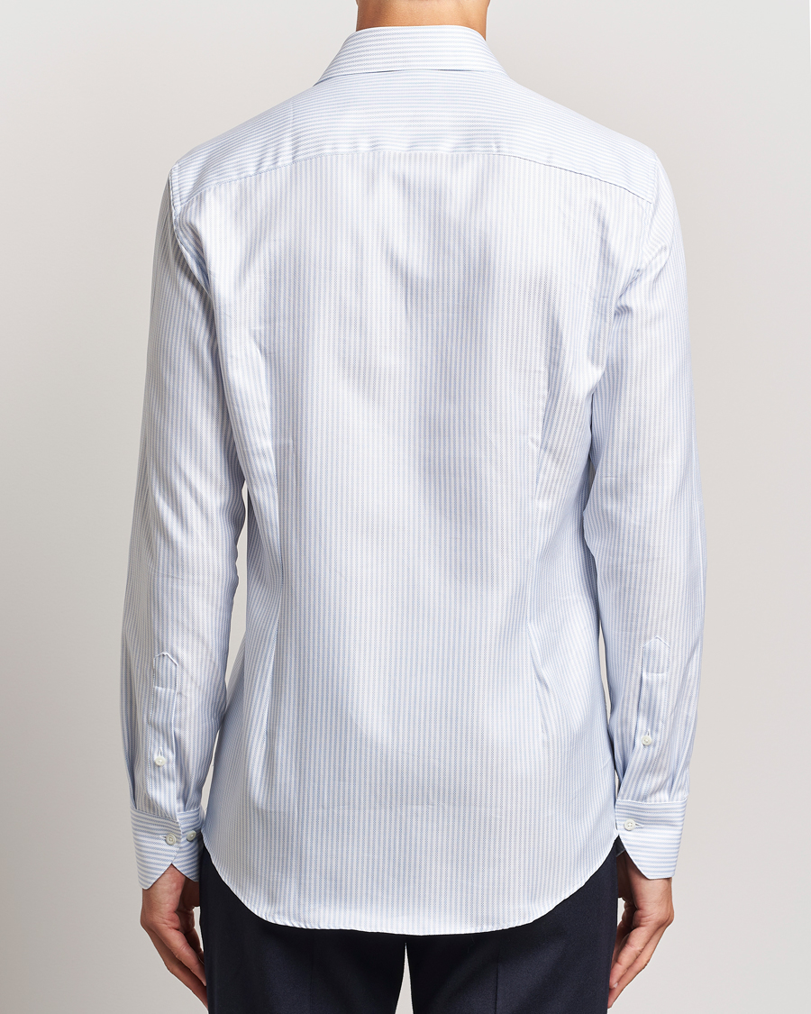 Hombres | Camisas | Stenströms | Slimline Striped Twill Cut Away Shirt White/Blue