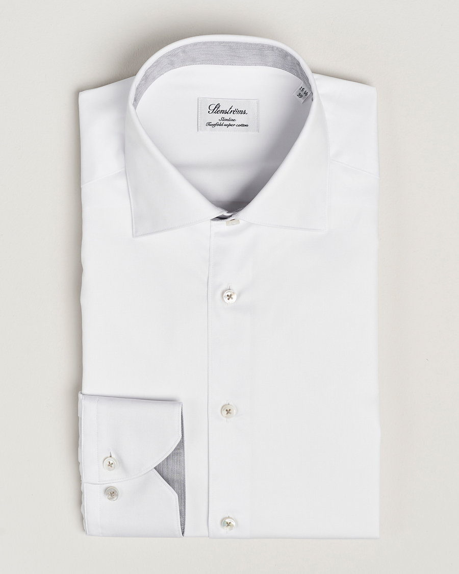 Hombres | Camisas | Stenströms | Slimline Contrast Cut Away Shirt White/Grey