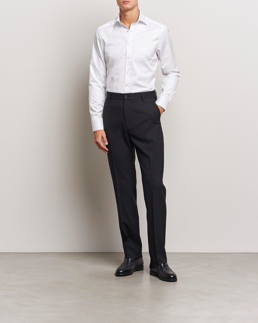 Hombres | Camisas | Stenströms | Slimline Contrast Cut Away Shirt White/Grey