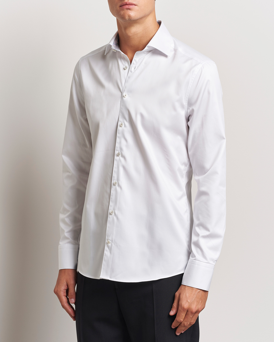 Hombres | Camisas | Stenströms | Slimline Contrast Cut Away Shirt White/Grey