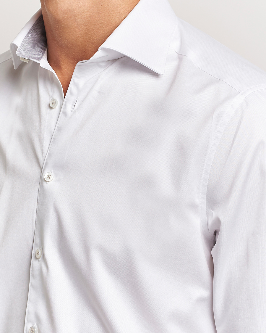 Hombres | Camisas | Stenströms | Slimline Contrast Cut Away Shirt White/Grey