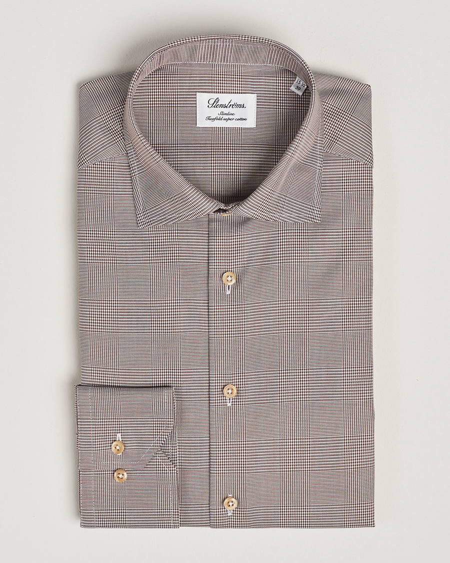 Hombres | Camisas | Stenströms | Slimline Checked Twill Shirt Brown