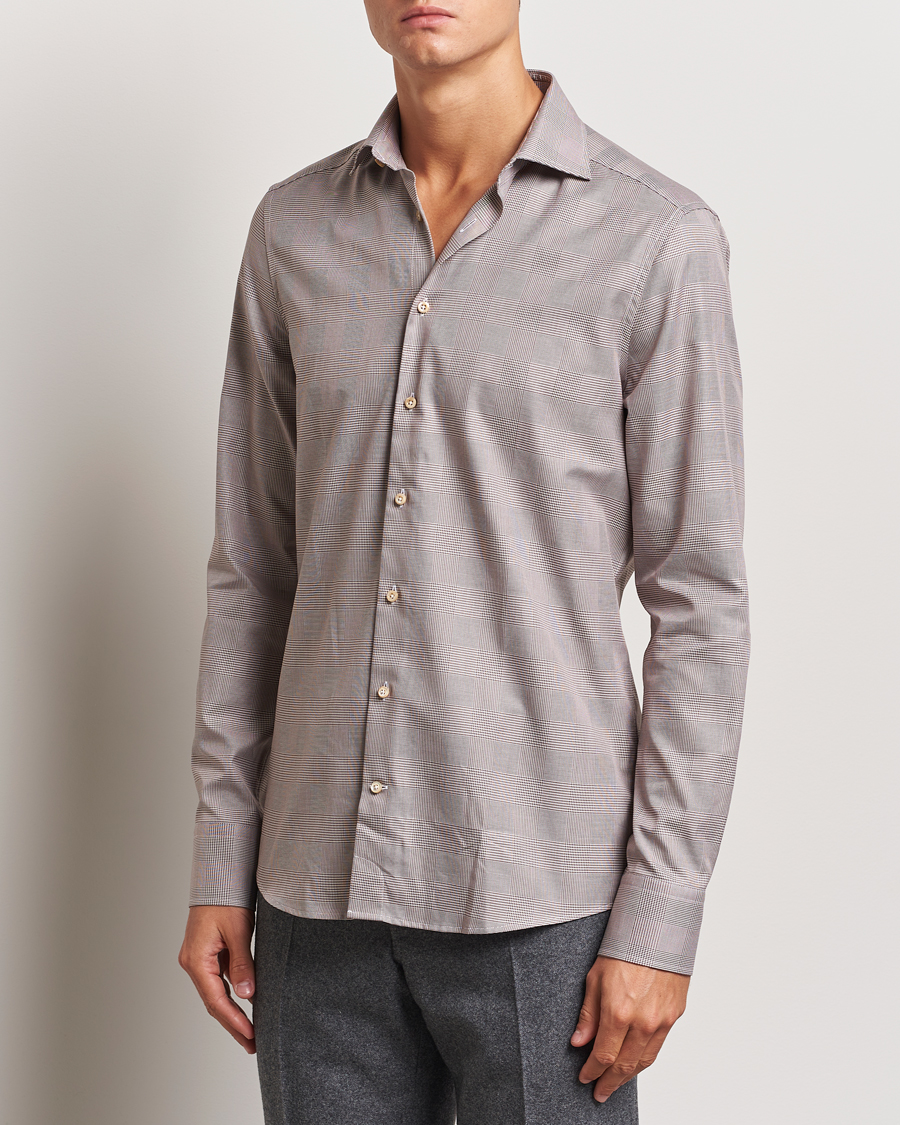 Hombres | Camisas | Stenströms | Slimline Checked Twill Shirt Brown