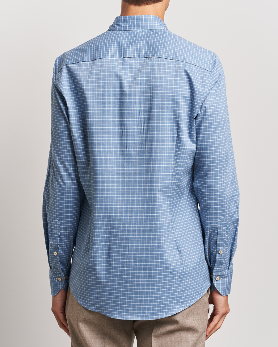 Hombres | Camisas | Stenströms | Slimline Melange Check Cut Away Shirt Blue