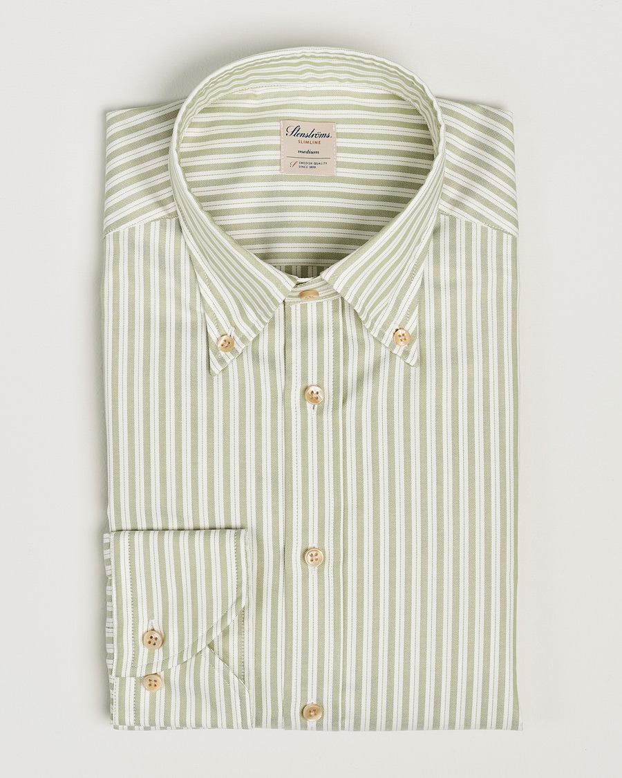 Hombres | Camisas | Stenströms | Slimline Vintage Stripe Oxford Shirt Green