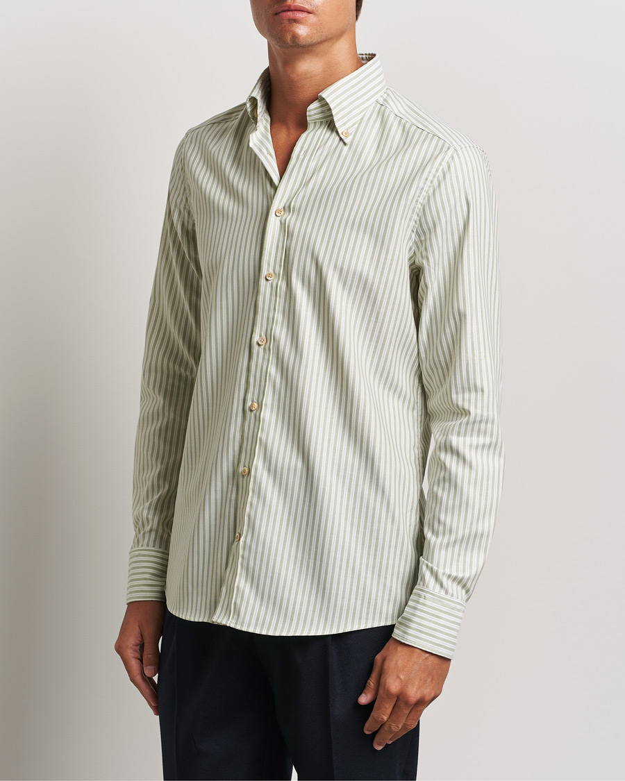 Hombres | Camisas | Stenströms | Slimline Vintage Stripe Oxford Shirt Green