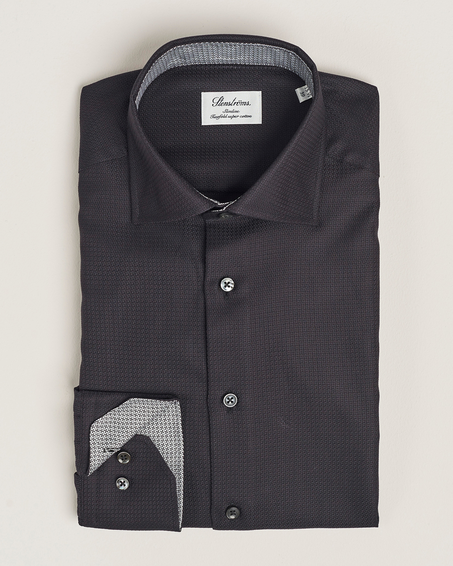 Hombres | Camisas | Stenströms | Slimline Structure Contrast Cut Away Shirt Black