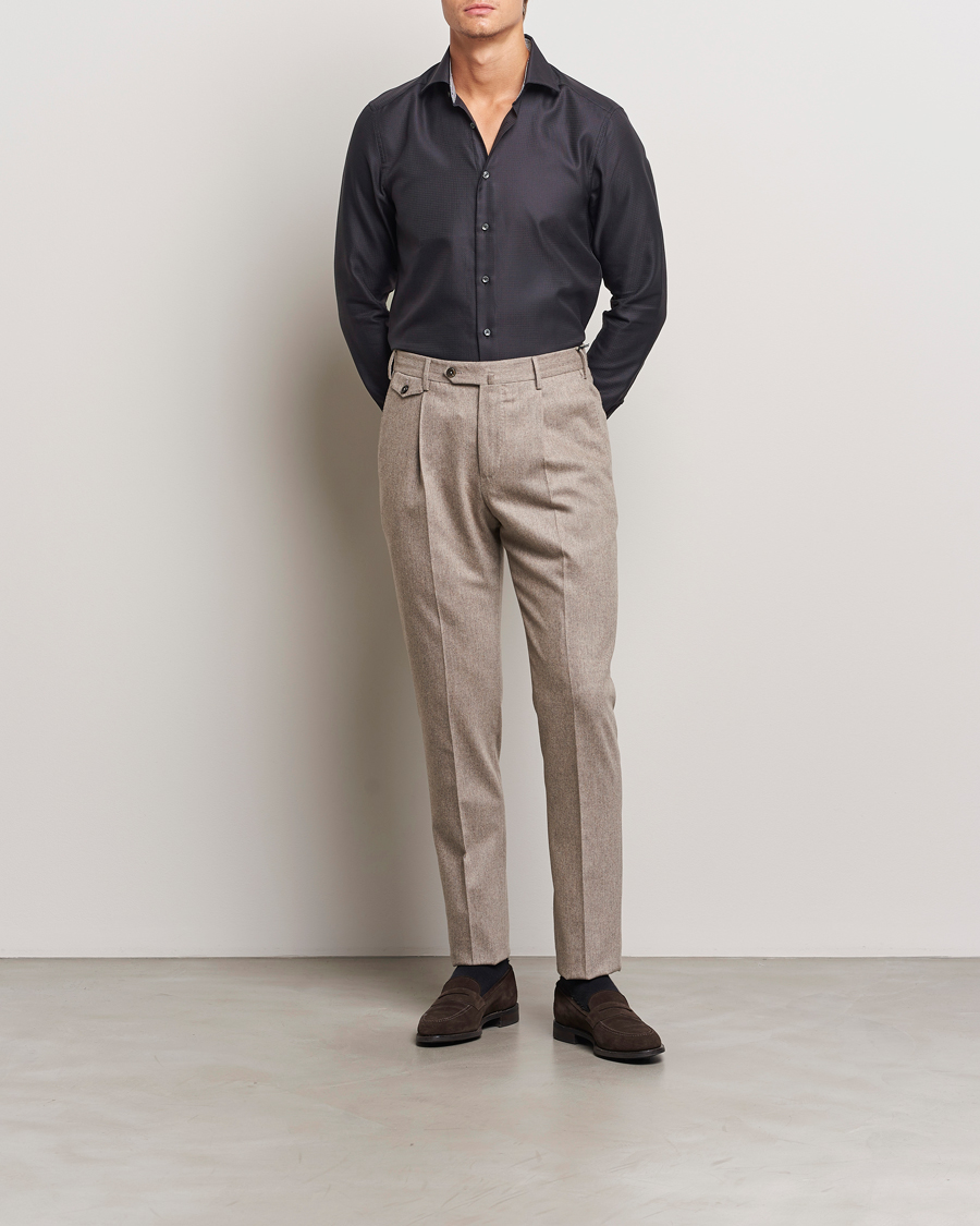 Hombres | Camisas | Stenströms | Slimline Structure Contrast Cut Away Shirt Black