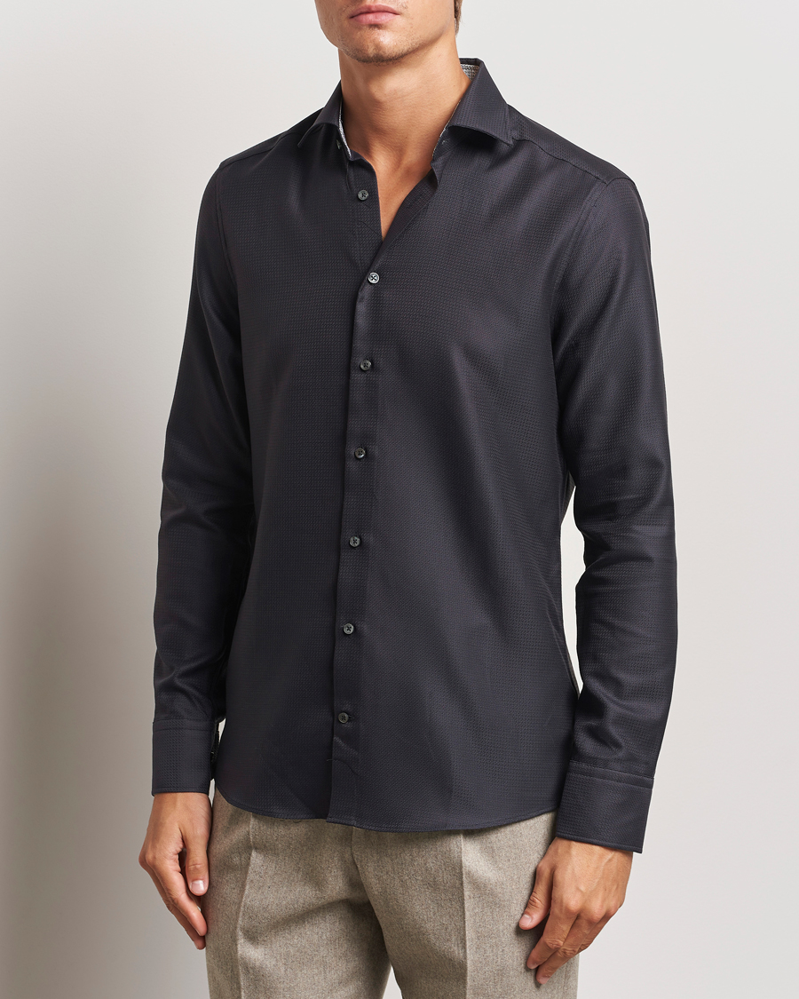 Hombres | Camisas | Stenströms | Slimline Structure Contrast Cut Away Shirt Black