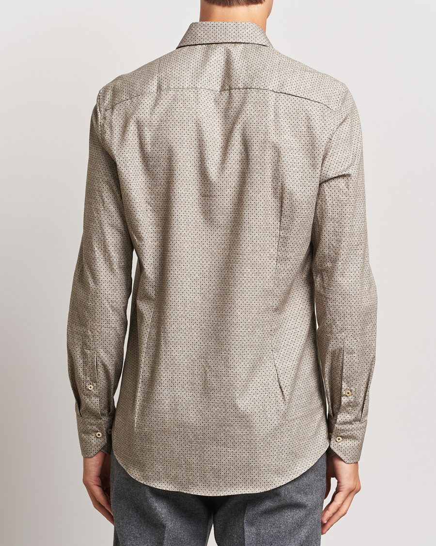 Hombres | Camisas | Stenströms | Slimline Brushed Printed Cut Away Shirt Beige