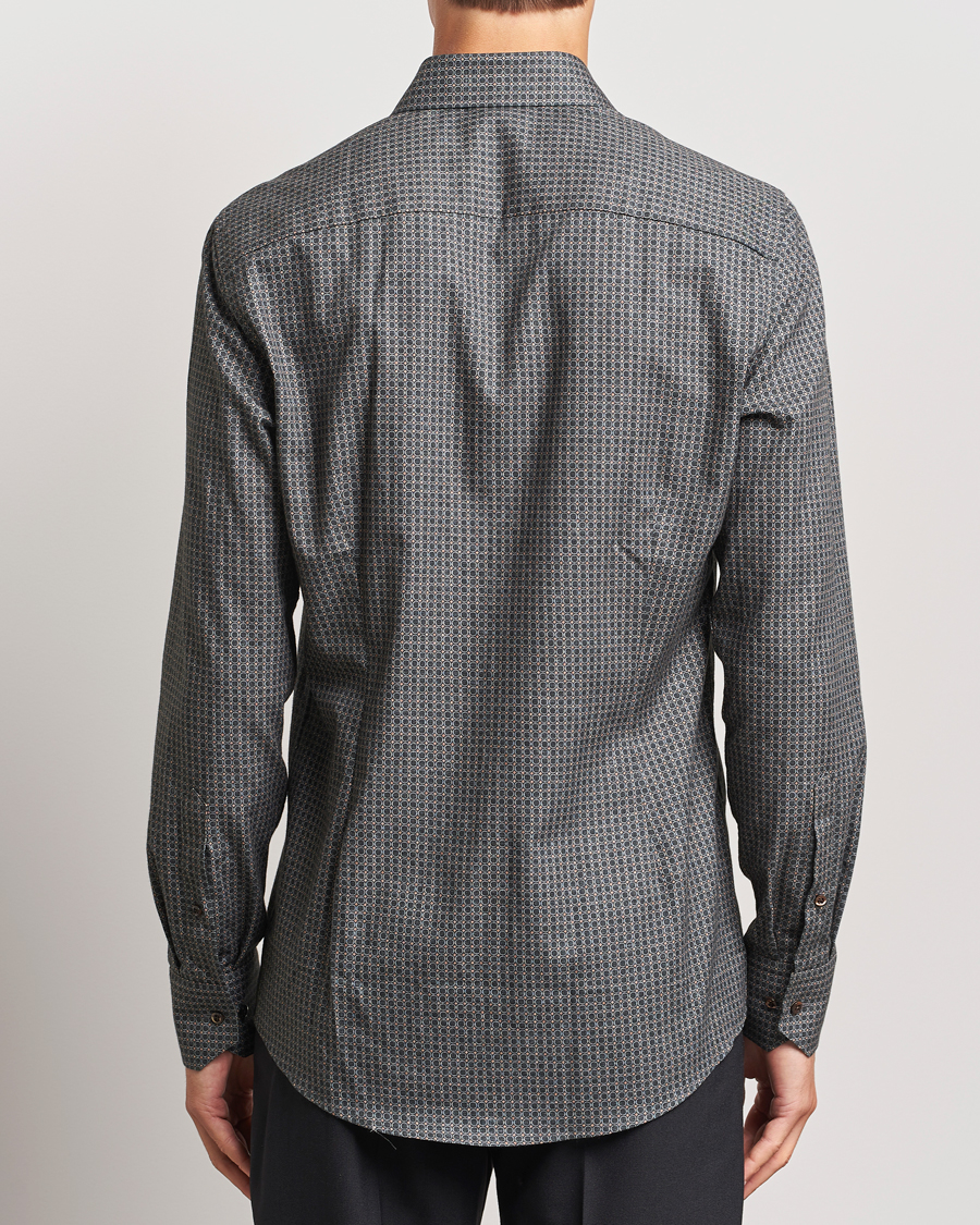 Hombres | Camisas | Stenströms | Slimline Brushed Printed Cut Away Shirt Black