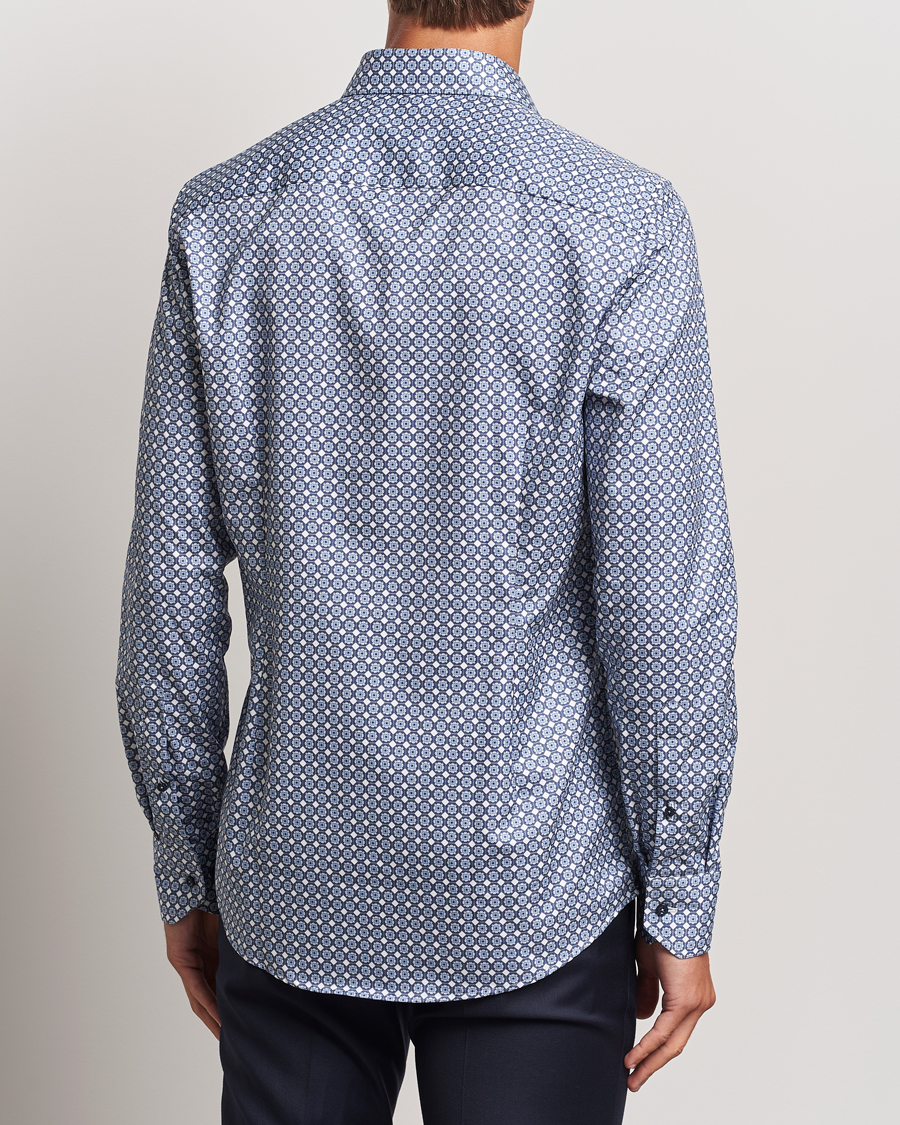 Hombres | Camisas | Stenströms | Slimline Printed Twill Cut Away Shirt Blue