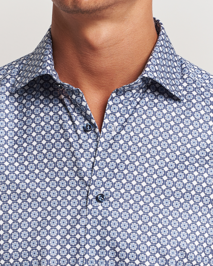 Hombres | Camisas | Stenströms | Slimline Printed Twill Cut Away Shirt Blue