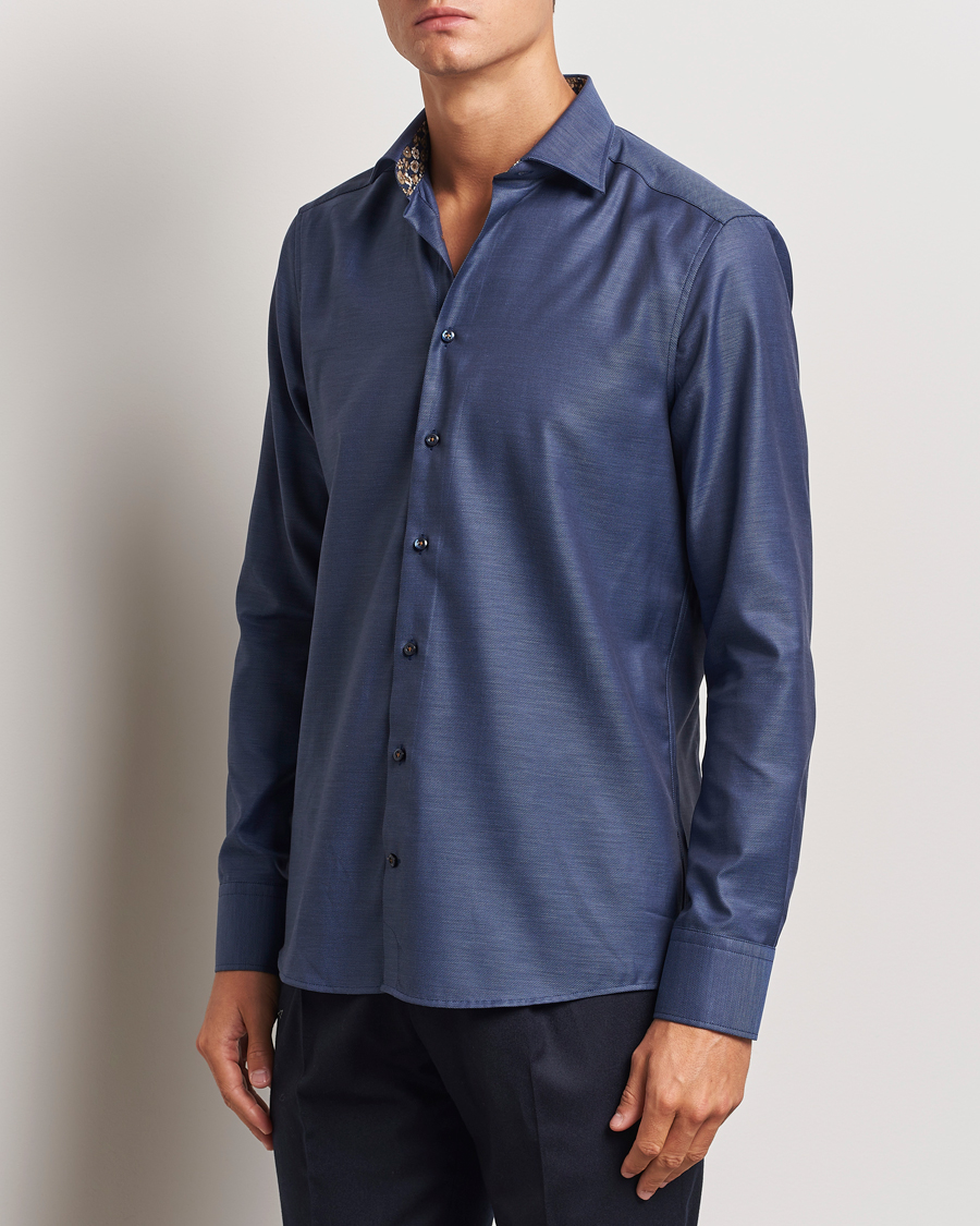 Hombres | Camisas | Stenströms | Slimline Twill Contrast Cut Away Shirt Navy