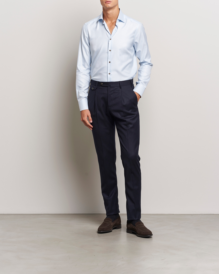 Hombres | Camisas | Stenströms | Slimline Houndstooth Contrast Shirt Blue