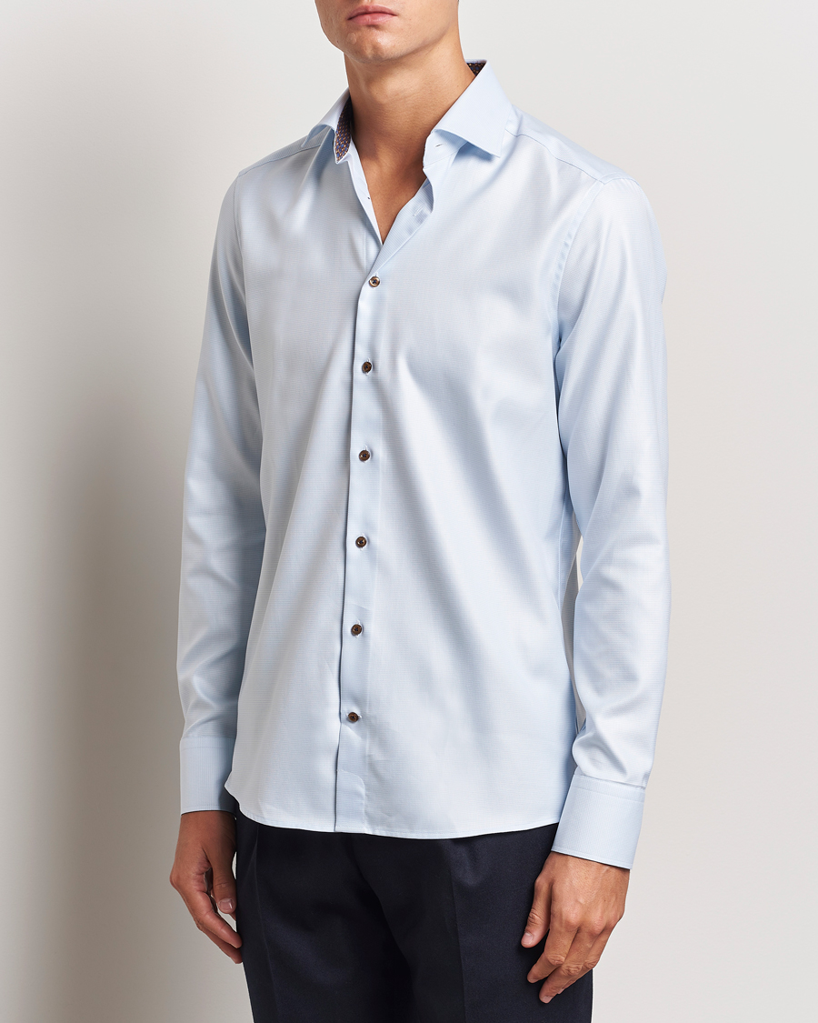 Hombres | Camisas | Stenströms | Slimline Houndstooth Contrast Shirt Blue