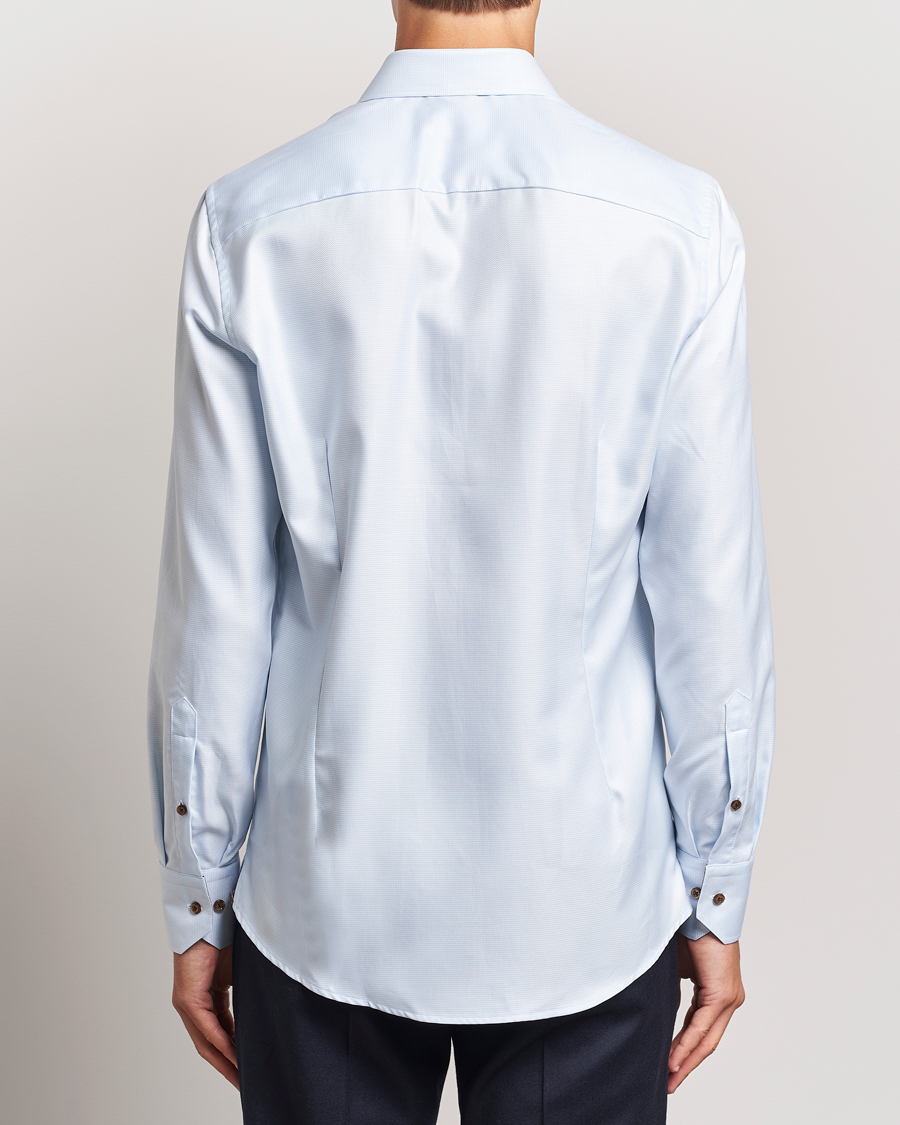 Hombres | Camisas | Stenströms | Slimline Houndstooth Contrast Shirt Blue