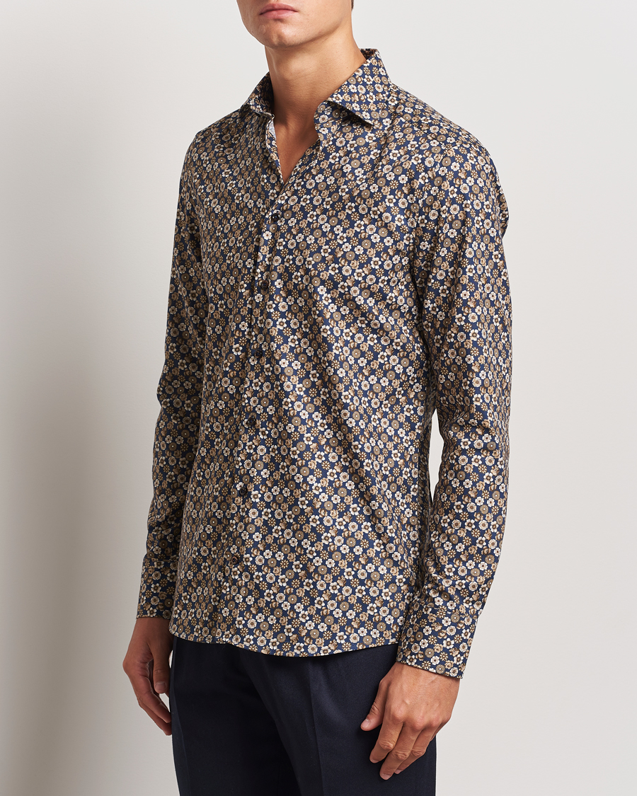 Hombres | Camisas | Stenströms | Slimline Printed Cut Away Shirt Blue