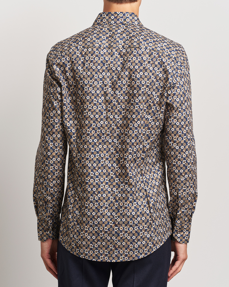Hombres | Camisas | Stenströms | Slimline Printed Cut Away Shirt Blue