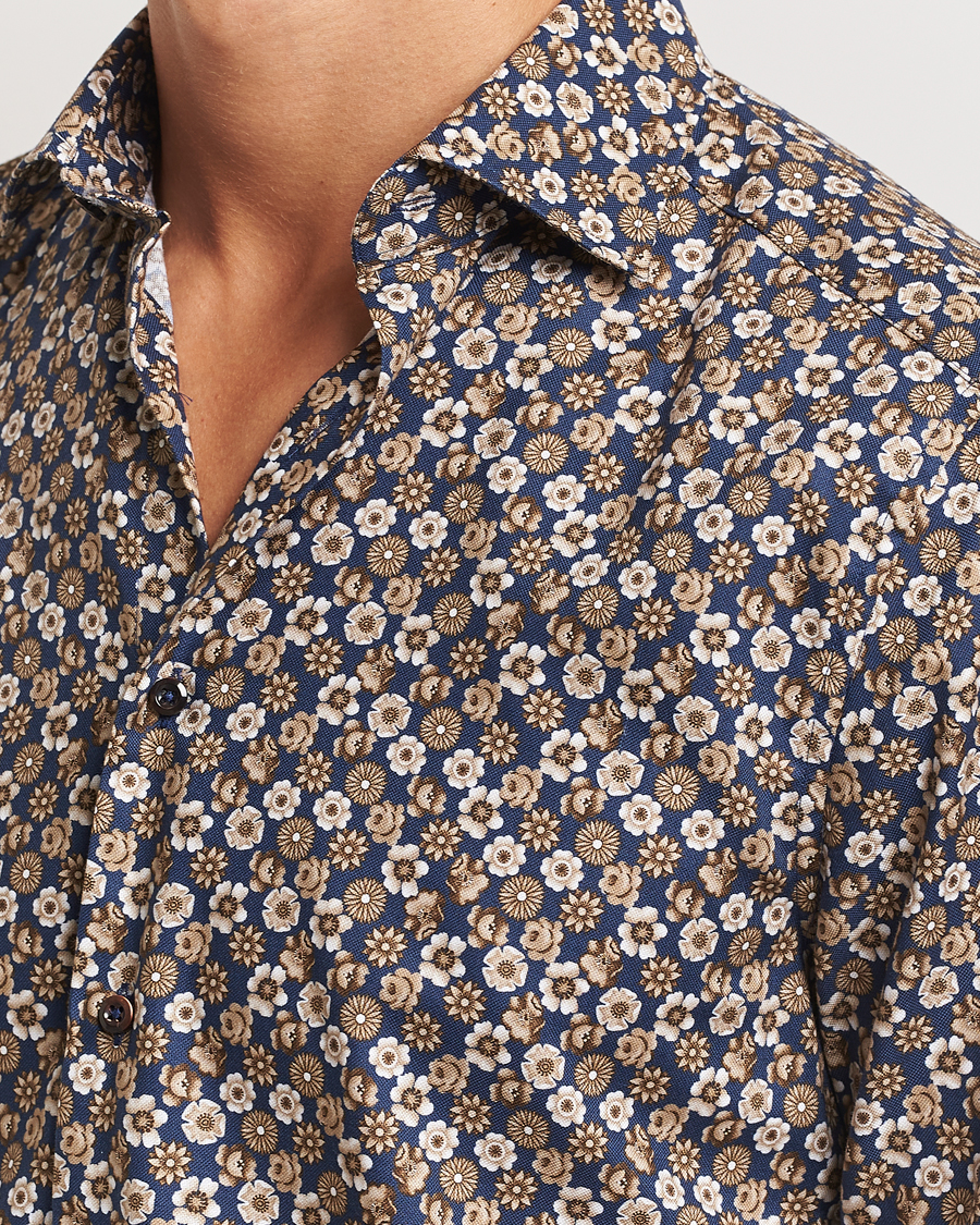 Hombres | Camisas | Stenströms | Slimline Printed Cut Away Shirt Blue