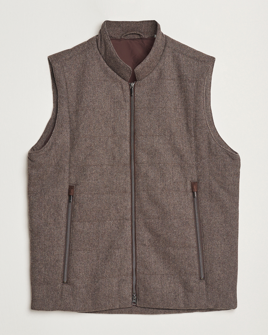 Hombres | Abrigos y chaquetas | Stenströms | Alcantara Detail Herringbone Wool Vest Dark Brown