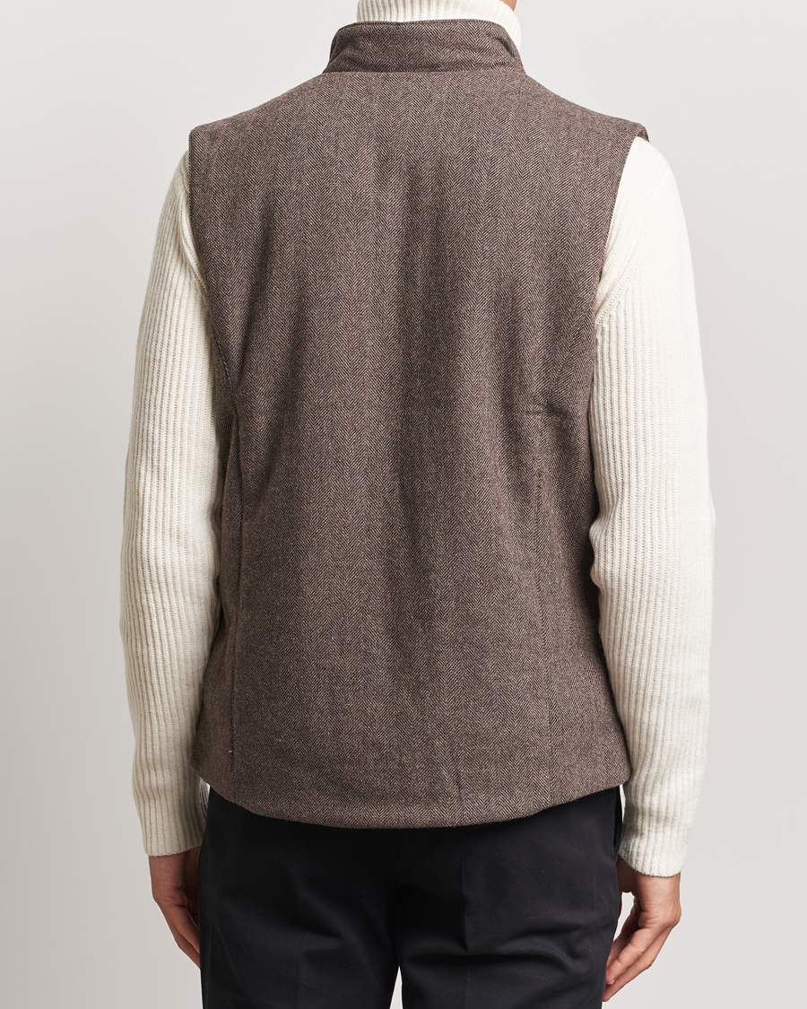 Hombres | Abrigos y chaquetas | Stenströms | Alcantara Detail Herringbone Wool Vest Dark Brown