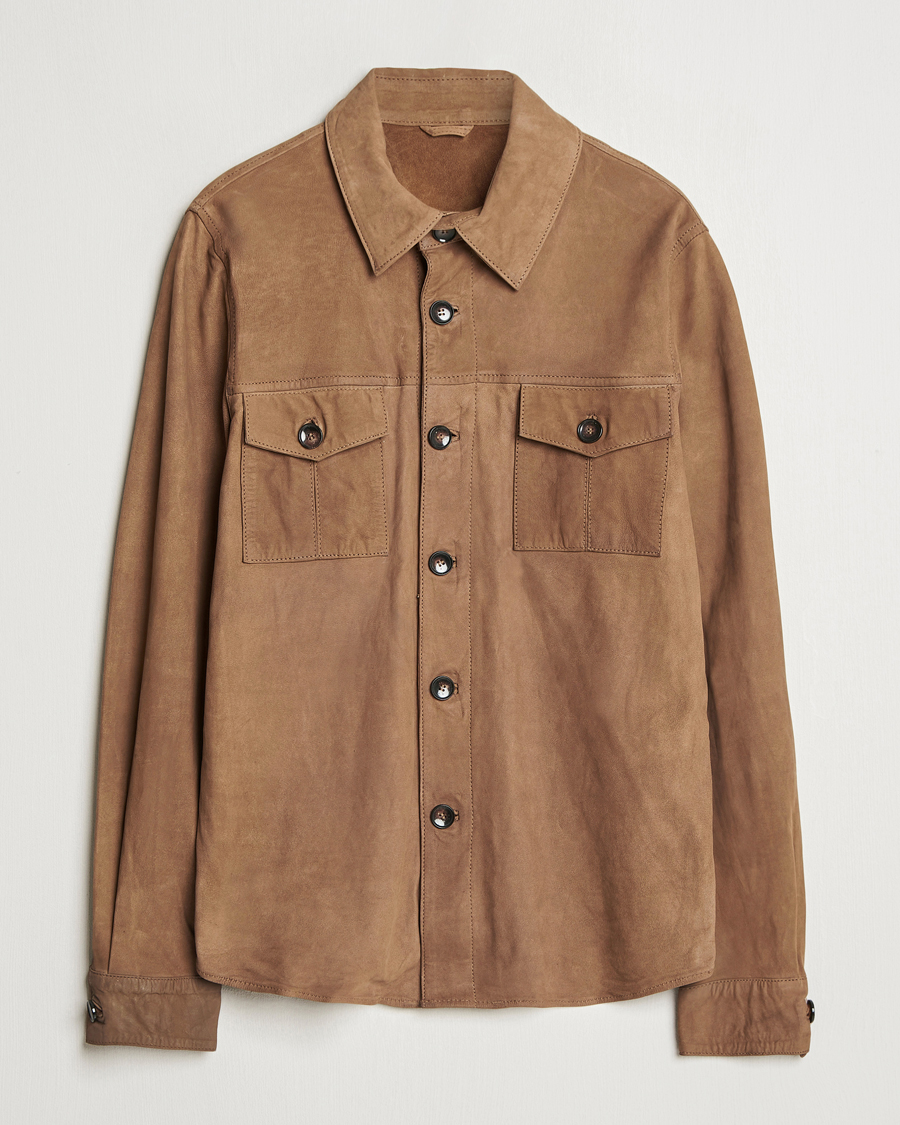 Hombres | Camisas | Stenströms | Lamb Suede Overshirt Brown